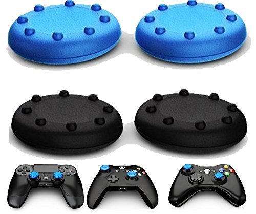 Ortz® Analog Thumb Grip Stick Covers for PS4 / Xbox 360 / Xbox One / PS3 / PS2 - Made of Silicone Rubber - Best Caps for Gaming - Remote Skins for Controller - Blue & Black Set (2 Pairs Total)
