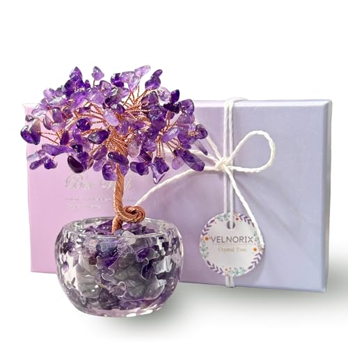 Crystal Tree of Life, 7 Chakra Tree, gem Stone Tree, Spiritual Trees, Money Tree, Healing Tree, Zen Tree, Energy Tree for Home Office Desk Decor, Crystal Gifts for Women (Purple Amethyst)