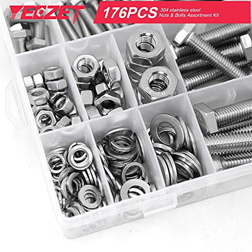 Yeezet 176Pcs M6 M8 M10 Heavy Duty Bolts And Nuts Assortment Kit, 304 Stainless Steel, Includes 8 Most Common Sizes #TOP5