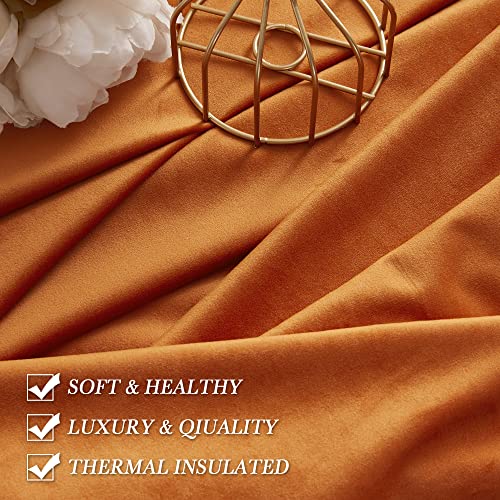 Image of RYB Home Orange Velvet Curtains for Bedroom, Room Darkening Privacy Large Window Treatment for Living Room Elegant Decor for Holloween Christmas, W52 x L108 inch, Bright Orange, 2 Panels Set