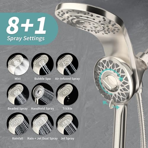 Image of High Pressure Rain Shower Head with Handheld Spray (Brushed Nickel)