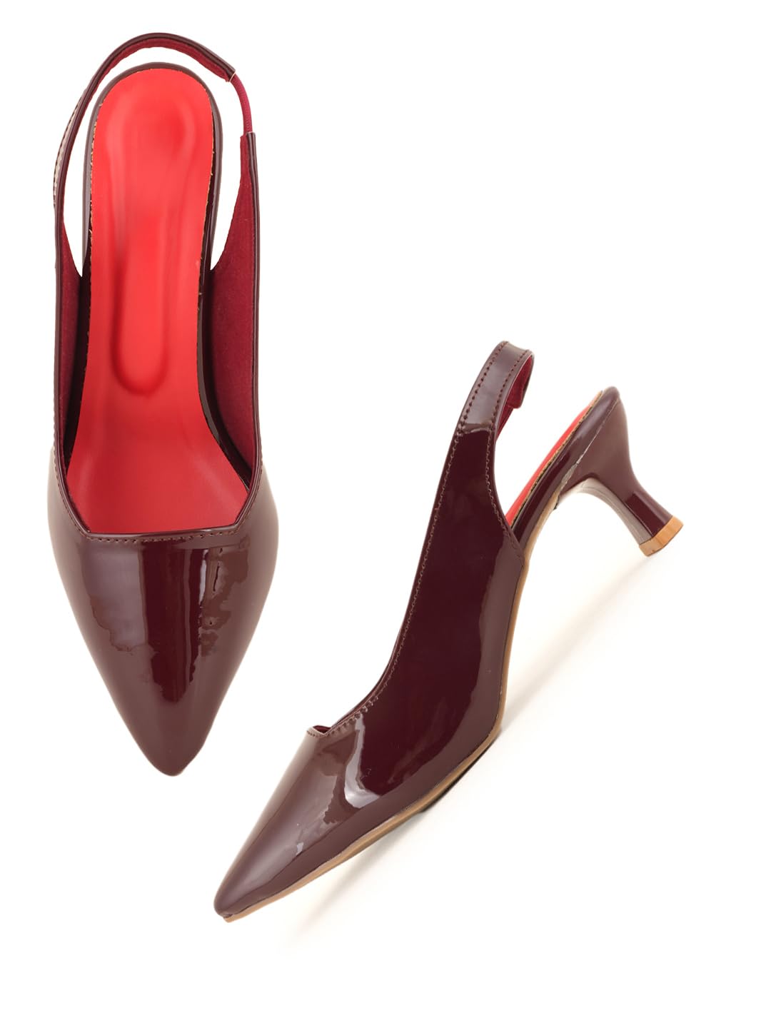 belve paris Maroon Structured Block Formal Heels - Deep Color Closed Pump-picture-11