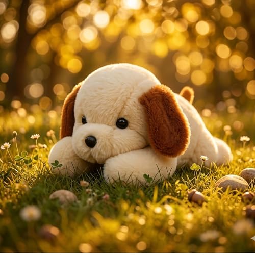 Image of EITHEO Cute Plush Puppy Soft Toy for Kids - White Dog Teddy Bear with Brown Ears, Ultra Soft Stuffed Animal for Boys & Girls, Birthday Gift, Home Decor, Washable, 25 cm