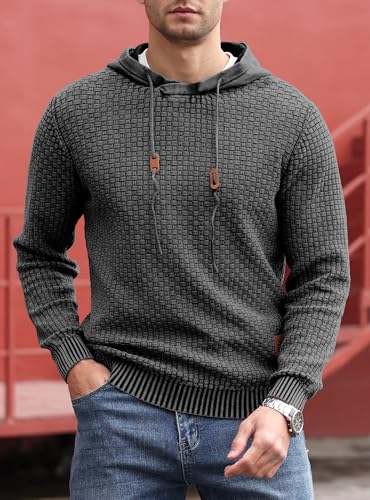 Zaitun Mens Acid Wash Cotton Hoodies Pullover Sweatshirt Long Sleeve Waffle Hoodies Streetwear2