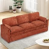 ACMEASE 89” Chenille Sofa w/Arm Pillows, Upholstered 3-Seater Sofa w/Comfortable Back Cushions, Modern 3 Seats Couch w/High-Density Foam for Living Room, Apartment, Office, Orange