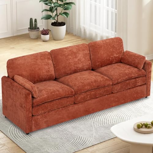 ACMEASE 89” Chenille 3-Seater Sofa with Arm Pillows, Orange