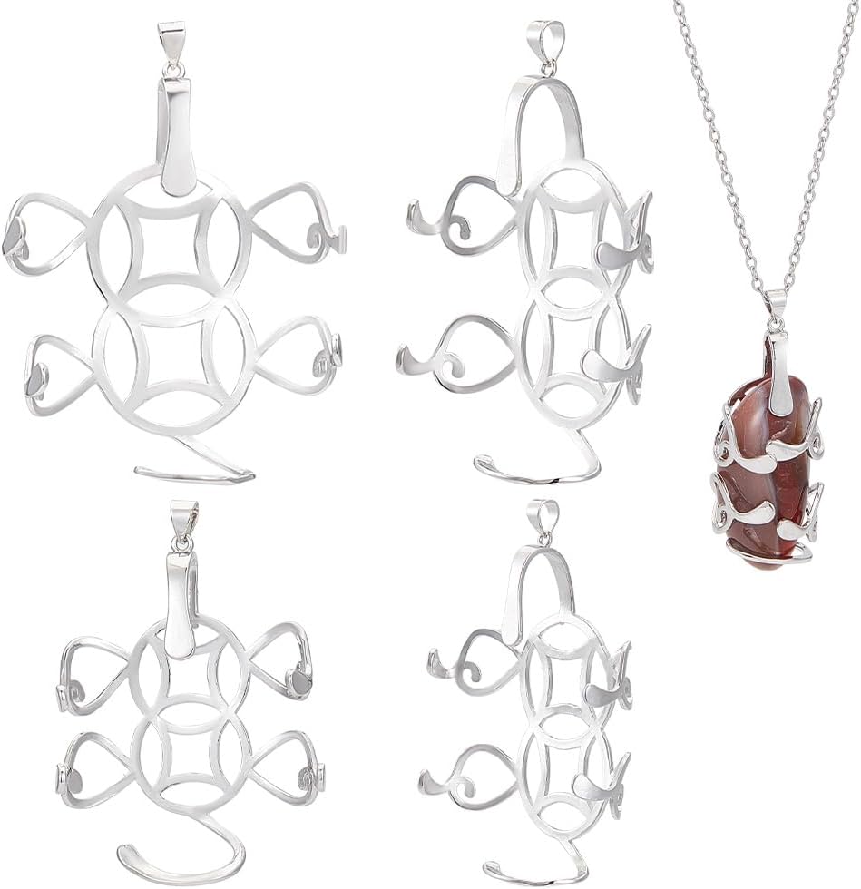 GOMAKERER 2 Pcs 6 Claw Coin Shape Hollow Pendant Settings, 2 Styles 925 Sterling Silver Hollow Pendant Charm Base Setting Blank Silver Cabochon Settings for Handmade Necklace Jewelry