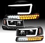AKKON - For 99-06 GMC Sierra 1500 2500HD 3500 C3 Yukon XL Black LED Tube Projector Headlights + LED Bumper Lamp Pair