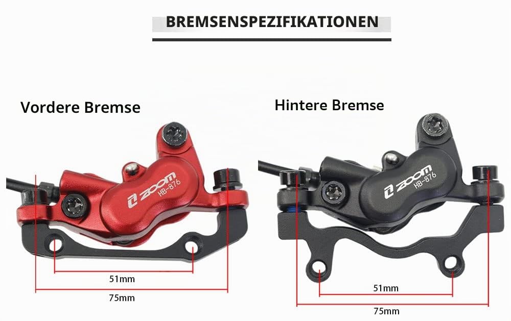 JKY Zoom HB-876 Hydraulische Scheibenbremse für Mountainbike, 4 Kolben, vorne, 800 mm und hinten, 1400 mm, mit 160 mm Rotoren