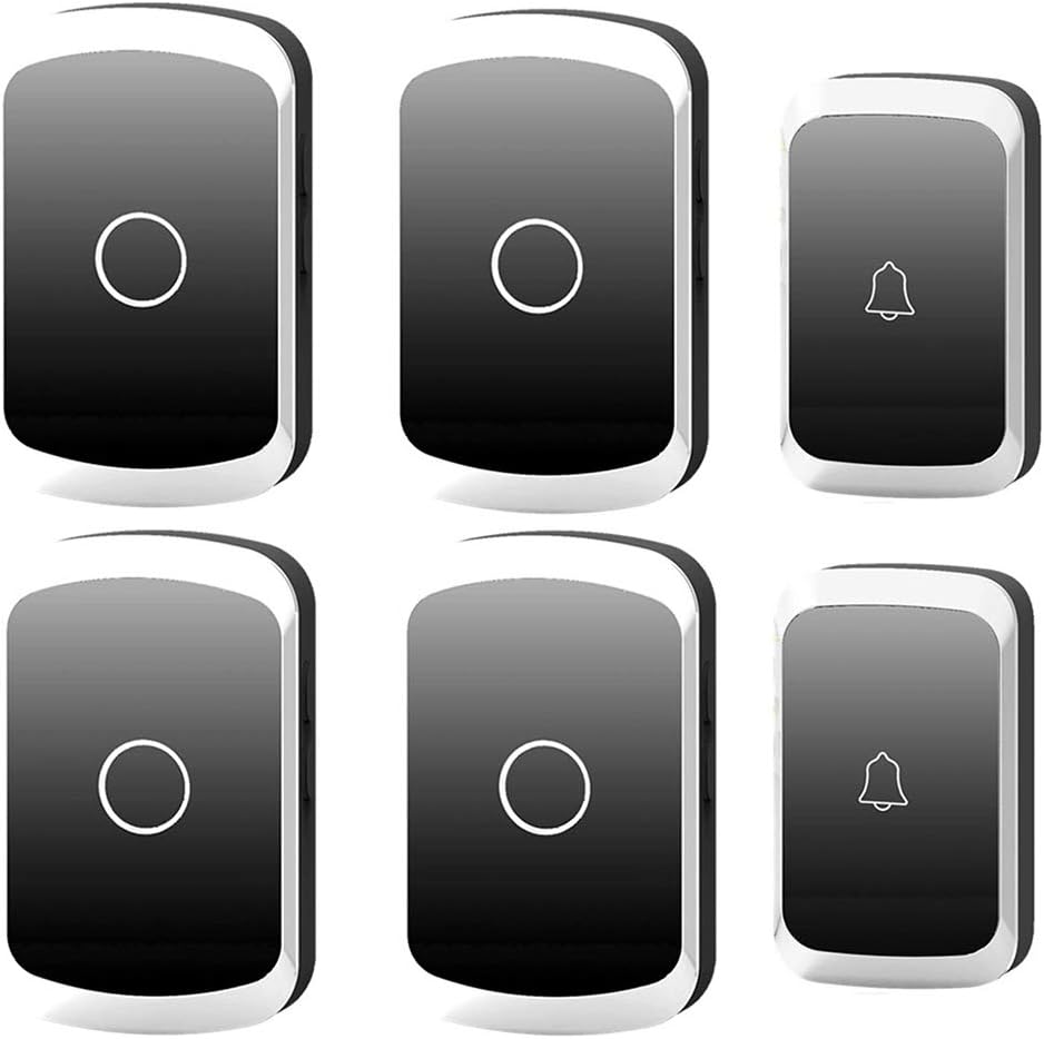 Wireless Doorbell Waterproof, 36 Music Melody 2 Transmitters 4 Receivers Wall Plug-in Cordless Doorbell, 300M Range, 4 Volume Levels/Intelligent Flashing Light Remind,Black,Gold,Black