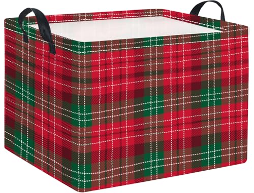 Image of Rectangular Christmas Basket Cute Baby Storage Bin Organizer Box Christmas Room Decor for Christmas Parties(Checkered)