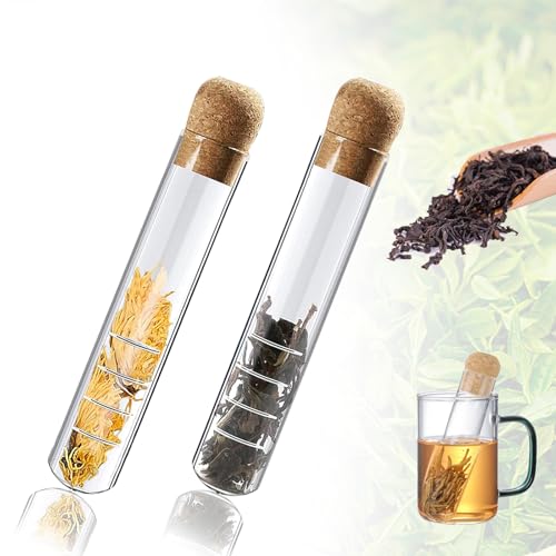FISH DRAGATE 2 pcs Colino da tè in Vetro Trasparente,Filtro Per Te Sfuso con Tappo Sughero,Diffusore per tè in Vetro,Bottiglie Infusore Perfetto per Tisane