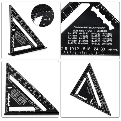 Image of KAITO 12-Inch Rafter Square Aluminum Alloy Triangle Ruler | Carpenter Measuring Layout Tool | Heavy-Duty Protractor Angle Measuring Scale | for Woodworking, Roofing, Framing & Carpentry