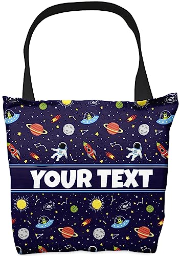 Bouncing Brick Designs Personalized Tote Bag - Outer Space, Custom Name/Text, Reusable w/Straps, Canvas Cloth Fabric, Customized Gift Idea, Birthday/Christmas/Holiday Present, 16x16