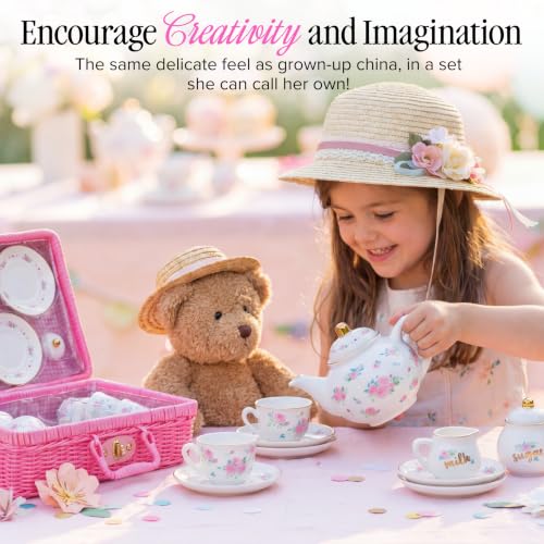 Image of Giggle & Honey Floral Porcelain Tea Set for Girls