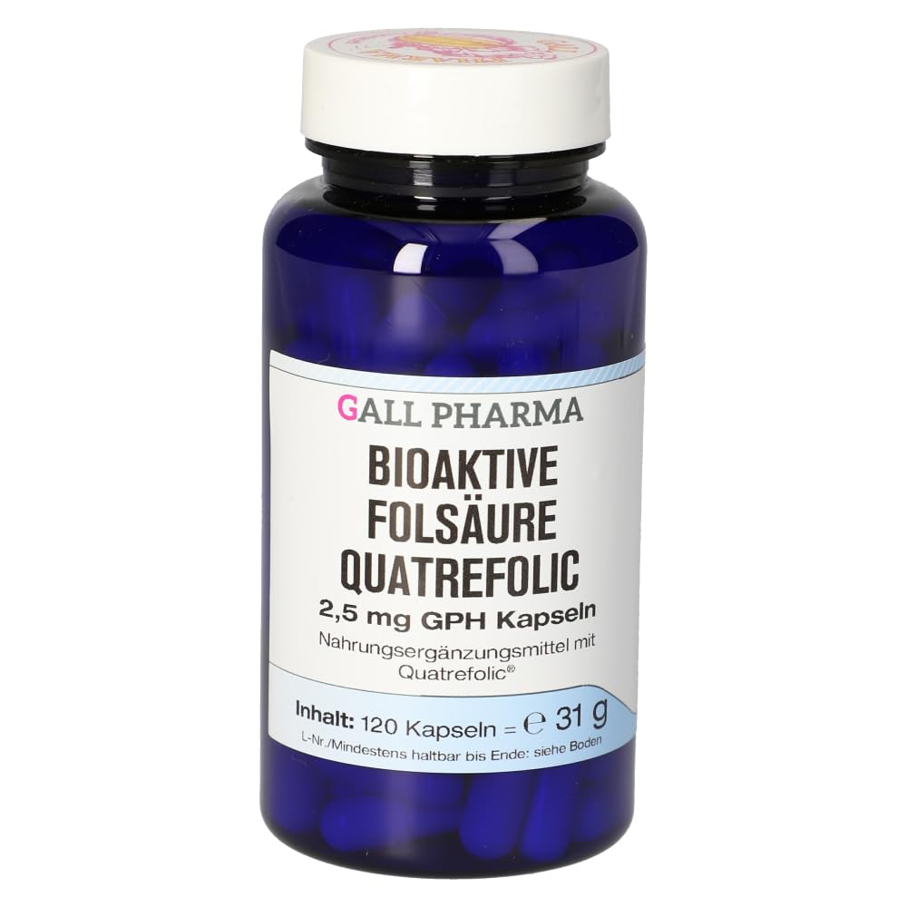 Bioaktive Folsäure Quatrefolic 2,5 mg GPH Kapseln Müdigkeit und Erschöpfung Verbessern kognitive Funktionen Schwangerschaft, Stillzeit, Sportler Stimmungsschwankungen Homocystein-Spiegel 120 Stück