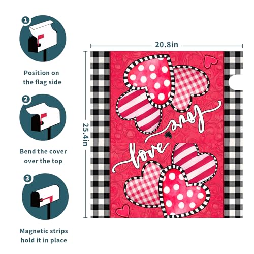 Image of Valentine's Day Mailbox Covers Magnetic Standard Size 21 X 25.5 Inch Red Pink Love Hearts Magnetic Mailbox Cover Valentine Mailbox Wraps Post Box Cover Decoration Outdoor Garden Home Yard Outside