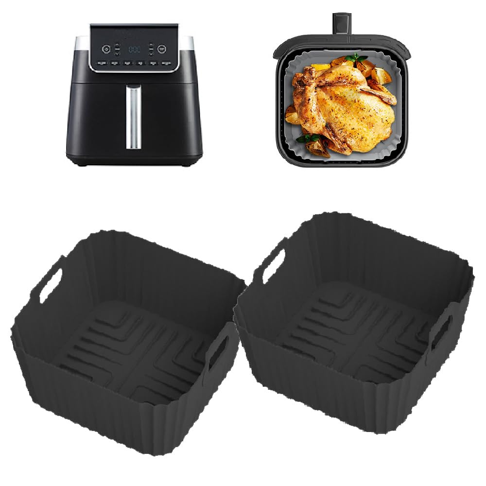 Air Fryer Liners forNinja Air Fryer MAX PRO AF180UK 6.2L/ Ninja Air Fryer PRO AF140UK 4.7L, 2pcs Square Silicone Air Fryer Liners for Double Stack Air Fryer Reusable Dishwasher Safe & Non-Stick