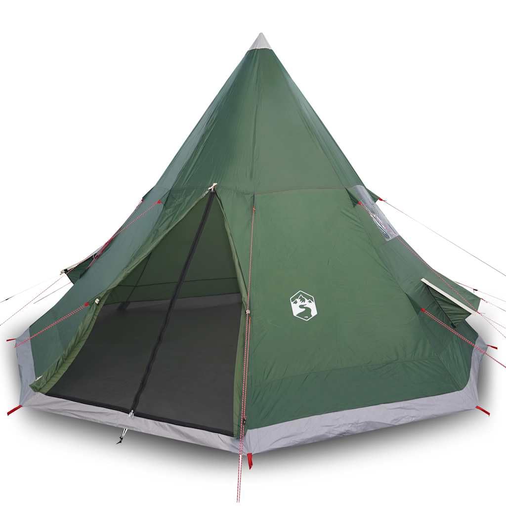 Tipi Campingzelt 4 Personen Grün Wasserdicht Zelt mit E-Anschluss für Outdoor Camping Leicht und Tragbar für Familien Campingurlaub Trekking mit Tragetasche 367x367x259 cm