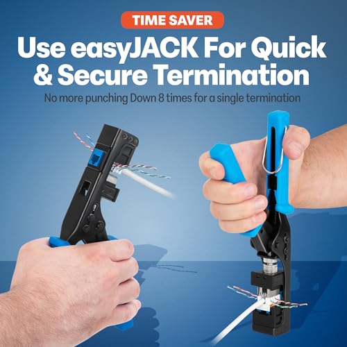 Image of Everest 90 Degree RJ45 Cat6 Keystone Jacks Slim Profile 20-Pack Blue | Compatible with 90 Angled Speed Termination Tool - easyJACK (B094WB91H3)
