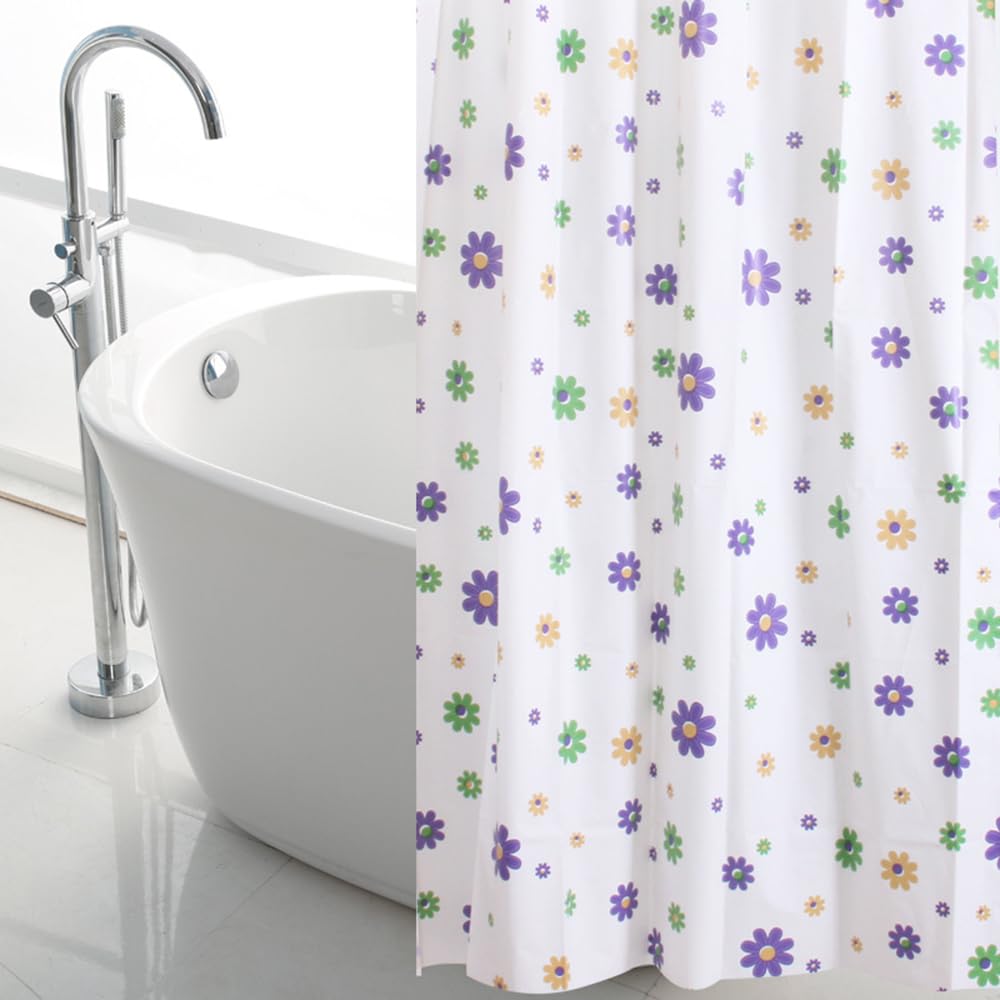 Vllcsla Cortina de Ducha Blanca Antimoho, 200/220/ 240 Largo, Cortina Ducha de 180-240 cm Ancho, Cortina de Baño Impermeable PEVA con Ganchos, Cortina Bañera Flores Secado Rápido