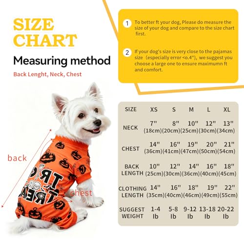 Hund Halloween Pyjamas Weiche Halloween Hundekleidung Kürbis Hunde Pjs Onesie mit Füßen Welpen Pyjamas für Kleine Mittlere Hunde Junge Mädchen Katze Bekleidung S