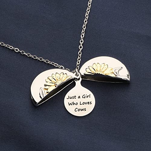 Sunflower Necklace Cow Lover Owner Gift Just a Who Loves Cows Jewelry Cowgirl Farming Farmer Gift3