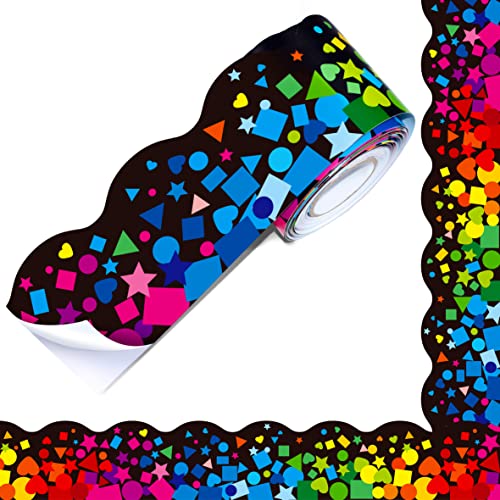 Image of 60 Feet Bulletin Board Borders, Self Adhesive Scalloped Confetti Rolled Border Trim Decoration with Strong & Permanent Adhesive for School, Classroom Offices Wall, Desks, Windows, Doors