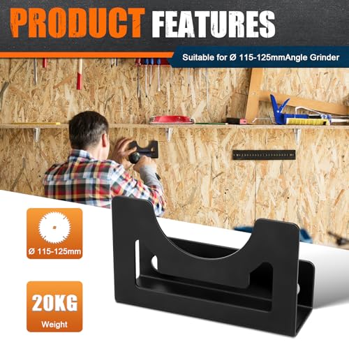 Kigniote Winkelschleifer Halterung mit Befestigungsschrauben,Winkelschleifer Wandhalterung 115-125mm Universal Winkelschleifer Halterung Ständer für Bosch Makita Akku Einhell Flex (Schwarz)