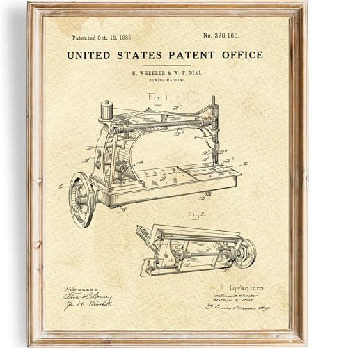 Image of Sewing Machine Patent Print Wall Art - Unframed - 8x10 | Classic Design for Seamstresses, Crafters, and Home Decor Enthusiasts | Add a Touch of Nostalgia and Elegance to Your Sewing Room