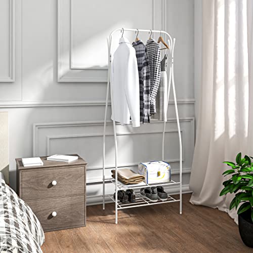 WOLTU Kledingrek Kapstok 2 Tier Planken Hal Entree Gratis standaard Organisator Metalen opbergschoen Bankstandaard met… - Image 3