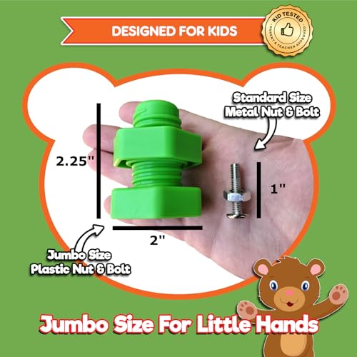 Jumbo Nuts and Bolts For Toddlers - Fine Motor Skills Rainbow Matching Game Montessori Toys For Toddlers & Toddler Games | 12 pc Occupational Therapy Educational Toys with Toy Storage + eBook - Image 3
