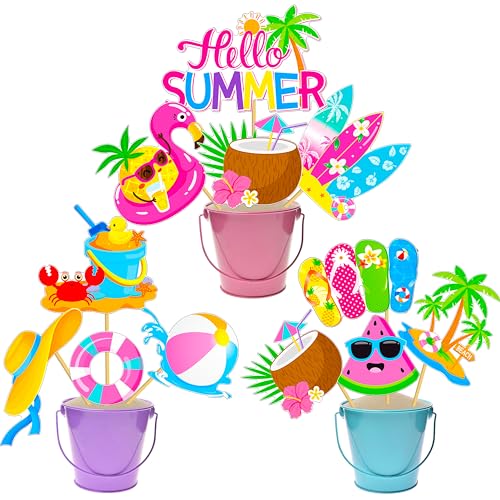 Hello Summer Party Centerpiece Sticks Beach Pool Centerpiece Decorations for GIrls Pink Summer Theme Table Toppers for Hawaii Beach Pool Party Baby Shower Supplies