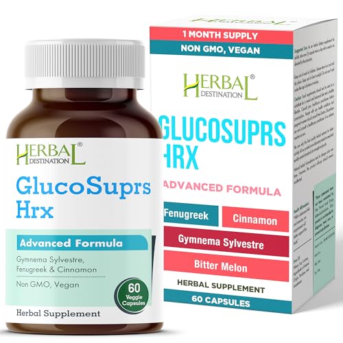 Herbal Destination GlucoSuprs Hrx - Gymnema Bitter Melon Salacia Fenugreek Cinnamon and Jambolan - 60 Capsules