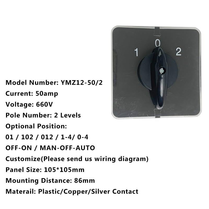 50A 2 Poles 8 Terminals Rotary Cam Switch Universal Changeover Select Interruptor Optional Positions YMZ12-50/2 (Color : 1234)