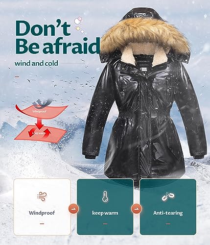 Image of CREATMO US Girl's Long Winter Warm Parka Sherpa Trimmed Collar Puffer Ski Jacket Coat