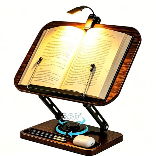 Soporte para libros pesados con luz integrada y base giratoria de 360 grados
