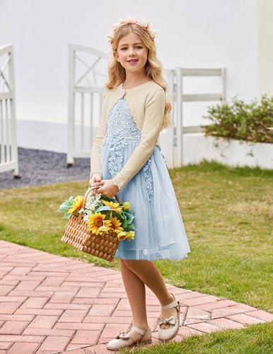 Image of Arshiner Girls Open Front Bolero Shrug Kids Long Sleeve Cropped Elegant Cardigan Knit Sweater
