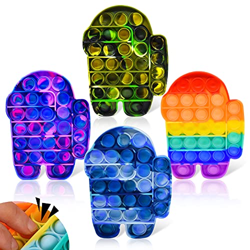 WISYME 4 Pcs Fidget Fidget Toy, Push Bubble Fidget Sensory Toy, Stress Relief Fidgit Toys for Girls Boys Kids, Safe Silicone Anxiety Toys for Adults (4Pack Tie-dye Fidgit Toys)