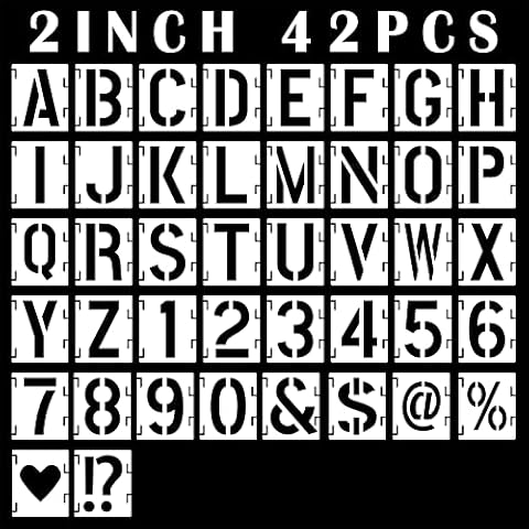 Mossdecal 2 Inch Letter Stencils Symbol Numbers Craft Stencils, 42 Pcs Reusable Alphabet Templates Interlocking Stencil Kit for Painting on Wood, Wall, Glass, Fabric, Rock, Canvas, Chalkboard,Signage Cover