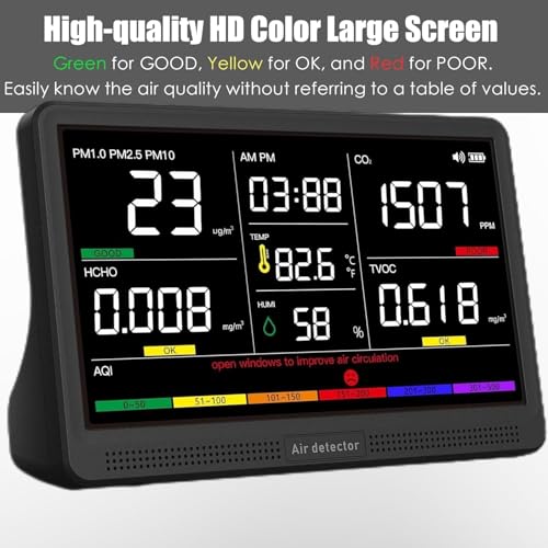 Image of Professional Indoor Air Quality Monitor with 7X AQI Beep Alarms,16 in 1 Portable Real-Time Detector for PM2.5 | PM10 | CO2 | TVOC | HCHO | Temp | Hum for Home Cars Plants Pets (Smoke Black)