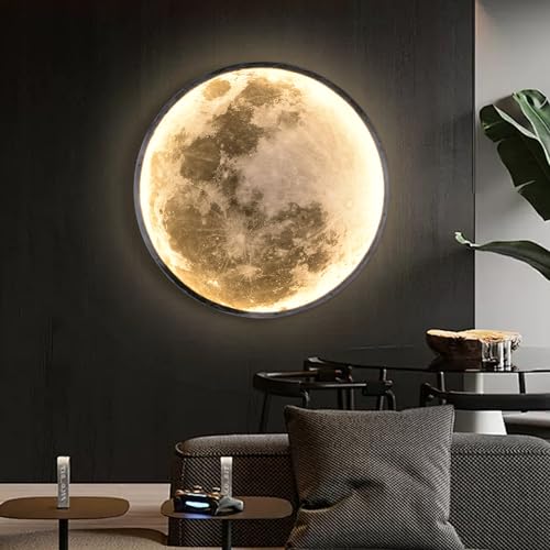 Image of QIYIMEILUX Large Moon Wall Sconce Plug in Modern LED Dimmable Wall Light with Remote Control 23.6 inch 31W Black Wall Lamp Indoor Wall Mounted Lighting Ceiling Light for Living Room Bedroom
