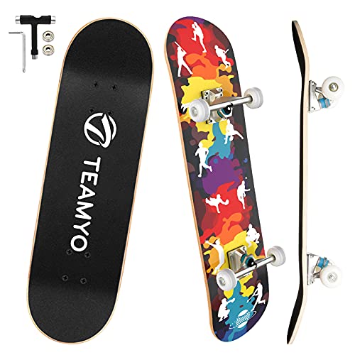 Skateboards,Skateboards for Girls, 9 Layer Canadian Maple 31"x 8"Standard Skate Board,95A PU Wheels Skateboards for Teens with Double Kick Decks,Thicken Bracket Complete Skateboards for Beginner
