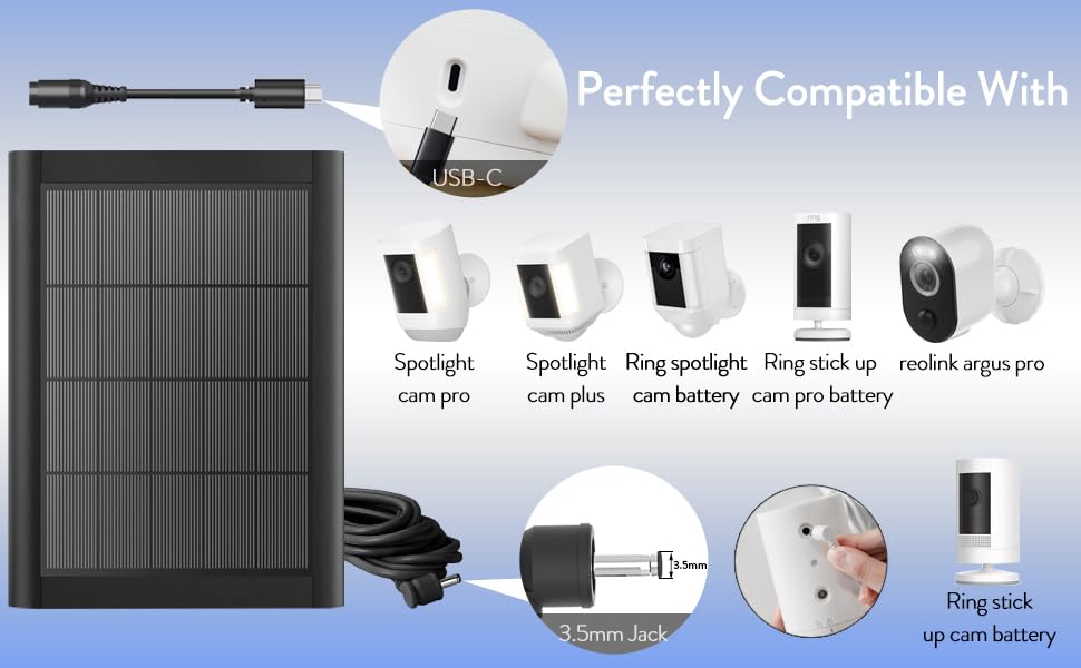 Image of Ring Solar Panel(2nd Generation), 2-Pack 5W Ring Solar Panel Charger with Mount and 12FT Extension Cable for Stick Up Camera & Pro, Spotlight Plus & Pro, Stick Up, Spotlight Cam Battery (2Pack White)