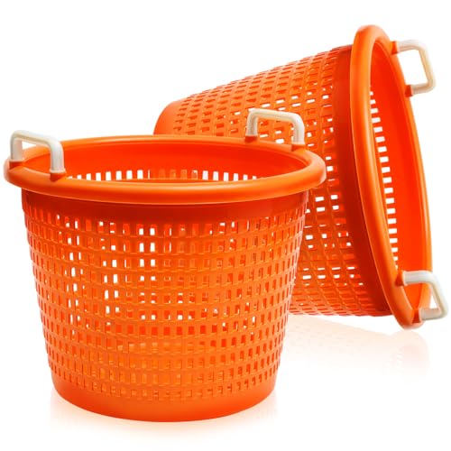 2 Pcs Heavy Duty Fishing Basket 100 lb Fish & Crawfish Basket with Reinforced Handle Multi‑color Options for Crab Seafood Shrimp Shellfish & Laundry Fruits and Vegetables Multiple Usage (Orange)