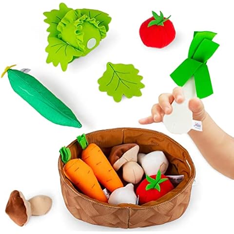 Inbeby Soft Play Food Toy for Baby 6-12 Months, Peelabe Play Food Toys, Plush Vegetable Basket Sensory Toys for Babies 0-6 Months, Plush Pretend Food Toy Set for 12-18 Months Toddler Girl Boy Toy Gift Cover