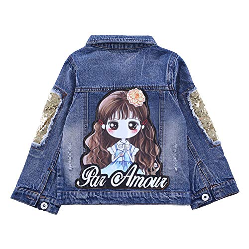 Peacolate 3-9 Jahre Mädchen Denim Jacke Bestickt Pailletten Mantel(Mädchen.6-7Y)