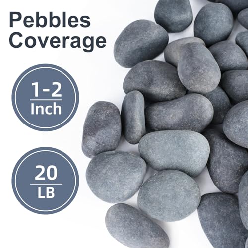 Image of Pulovin 20 lbs River Rocks for Landscaping, 1-2 inch Natural Rocks for Aquarium, Fish Tank, Decorative Garden Stones for Plants, Flower Pots, Vase, Walkways
