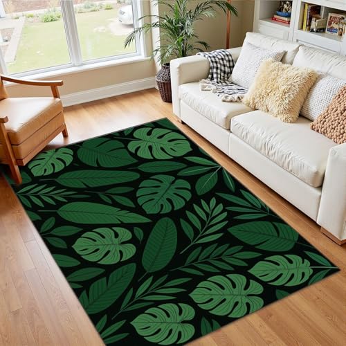 4x5 Boho Rug Rugs for Living Room Rugs for Entryway Jungle Palm Leaf Seamless Pattern Tropical Palm Leaves Bedroom Rug Door Mat Nursery Room Decor Rainbow Carpets