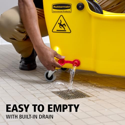 Image of Rubbermaid Commercial 31 Quart Tandem Mop Bucket with Wringer and Drain | Commercial Rolling Mop Bucket, Wringer, Drain, Commercial Cleaning Supplies, 31 Quart Capacity